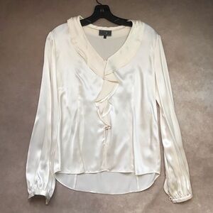 NWOT Studio 148 100% Silk Pearly White Blouse Ruffle Collar Neckline 0
